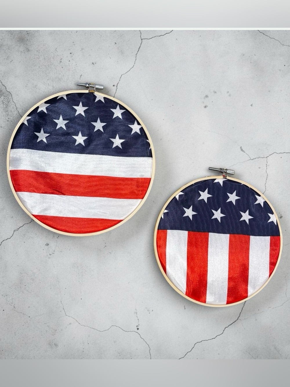 Patriotic American Flag Embroidery Hoops - Red White Navy Stars Hand Crafted